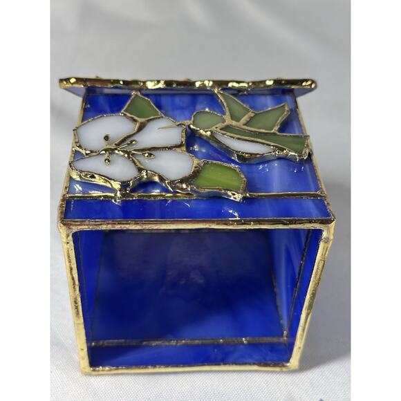 Stained Glass Hummingbird House w/ Flower 4" Tall Candle Votive Holder / 2 Birds - Picture 8 of 8